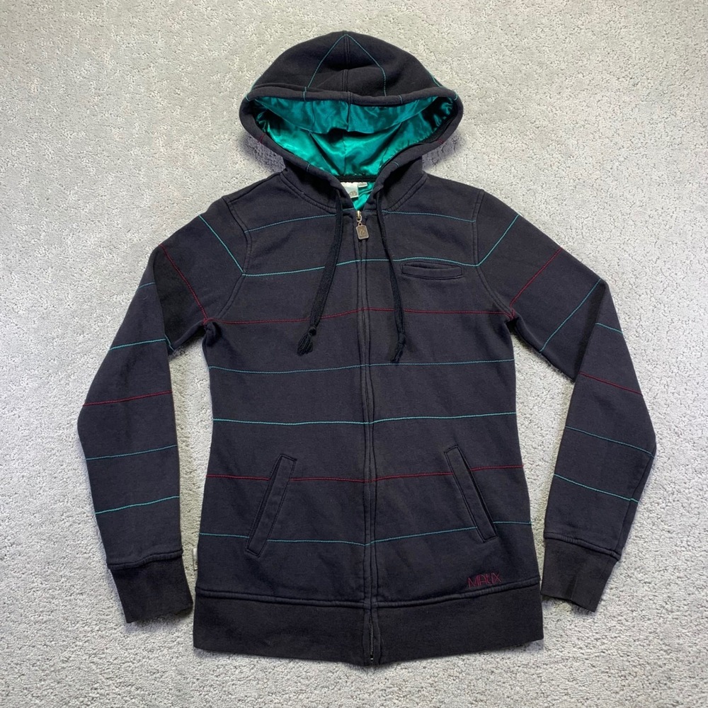 MATIX Hoodie‎ Womens Medium Black Striped Zip Up Faded Sweatshirt Skate Y2k